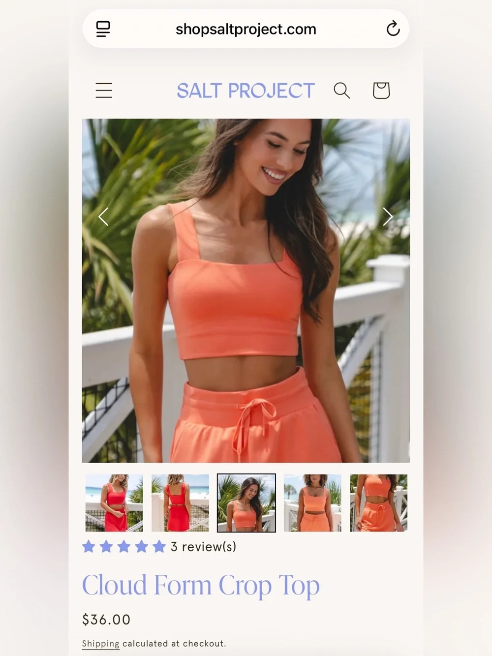 Salt Project Women’s Coral Lounge Crop Top & Skirt Set